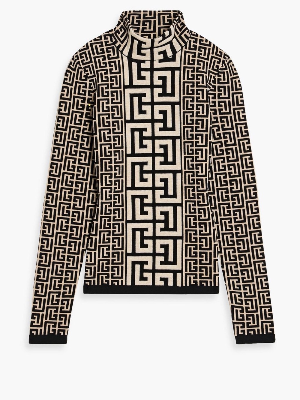 Balmain Cream and Black Geometric Turtleneck Sweater new